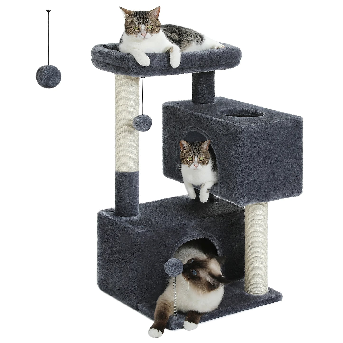 31.5" Modern Cat Tree Tower with Dual Large Condos for Kitten & Medium Size Cat Dark Gray
