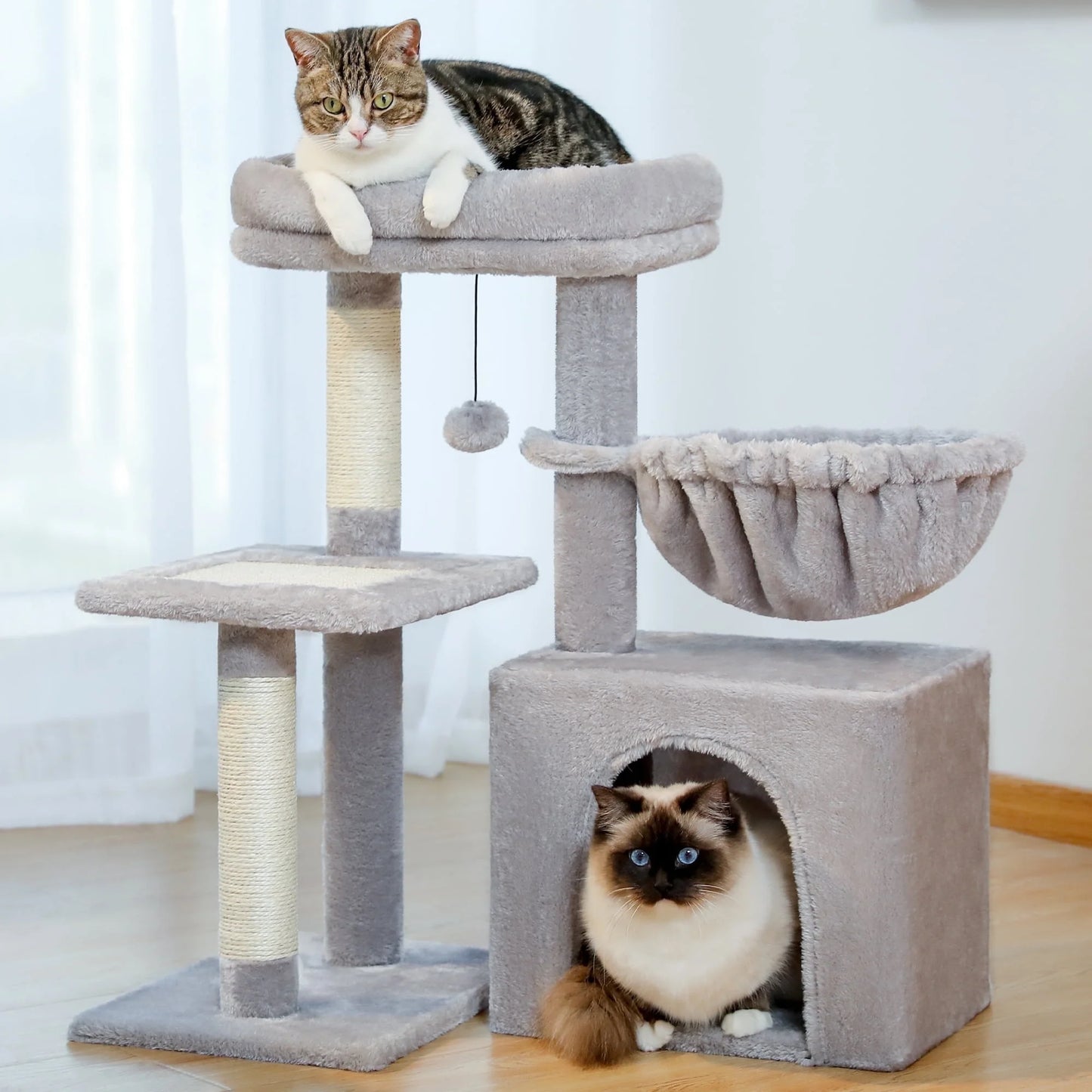 PAWZ Road 28" Small Cat Tree Tower Cat Condo with Perch Cat Scratching Post for Indoor Cats, Gray