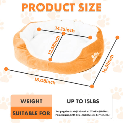 Pinksheep Dog Beds for Small Dogs Puppy Bed Pet Cats Bed with Removable Cushion for Indoor Cats Dogs, Orange