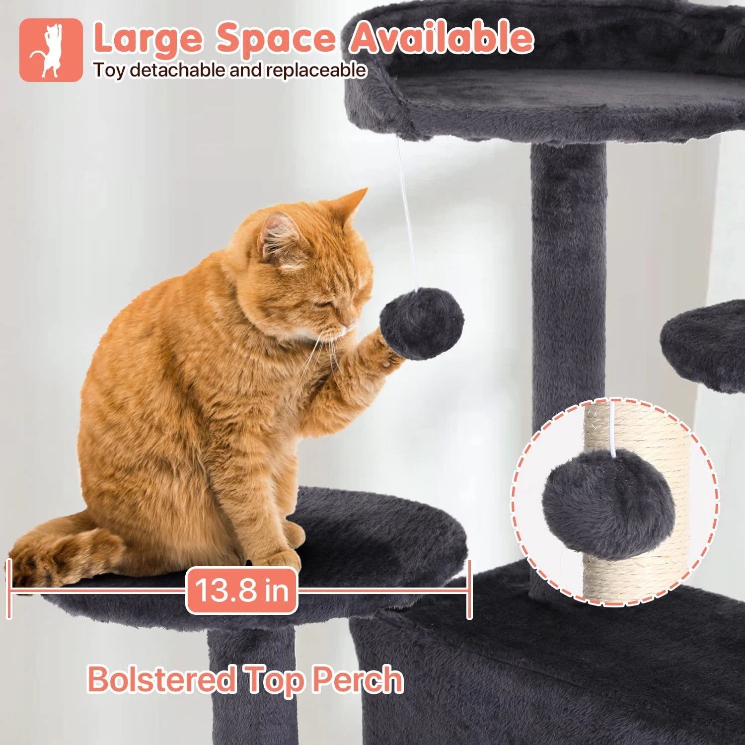 Niamvelo 54-In Double Condo Cat Tree Tower Playhouse with Scratching Post & Perch for Indoor, Light Gray