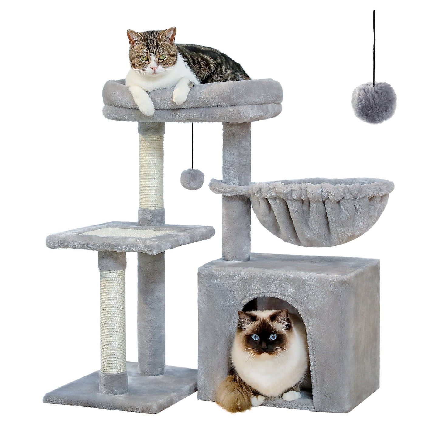 PAWZ Road 28" Small Cat Tree Tower Cat Condo with Perch Cat Scratching Post for Indoor Cats, Gray