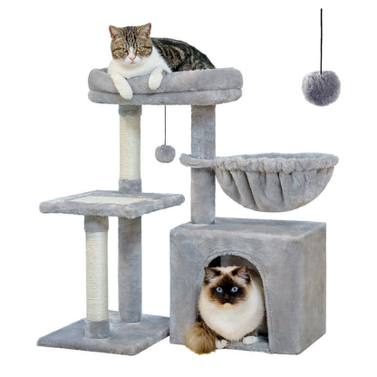 PAWZ Road 28" Small Cat Tree Tower Cat Condo with Perch Cat Scratching Post for Indoor Cats, Gray