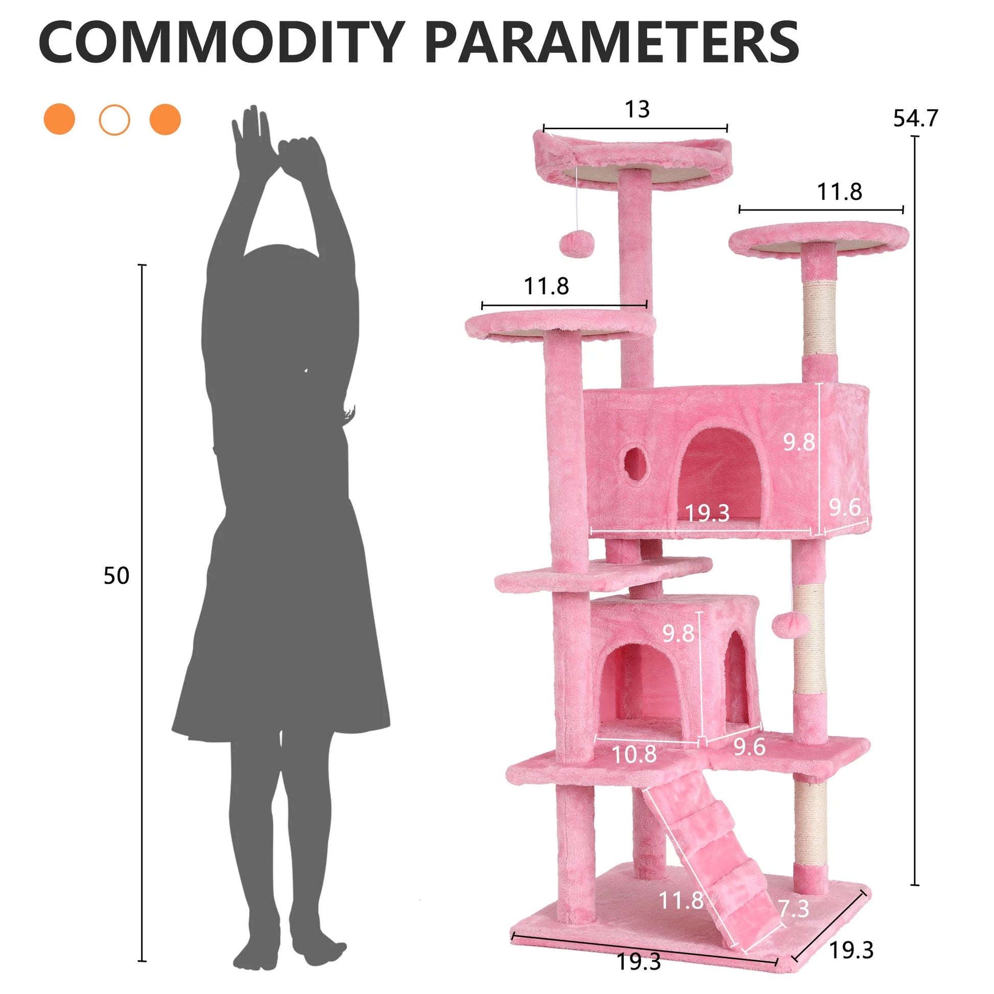 Niamvelo 54-In Double Condo Cat Tree Tower Playhouse with Scratching Post & Perch for Indoor, Pink