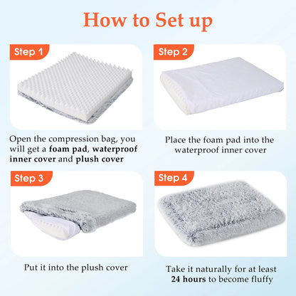 Qunler Dog Bed for Large Dogs, Washable Egg Crate Memory Foam Orthopedic Cozy Soft Long Plush Calming Pet Bed for Large Medium Size Dogs Crate, 36"X28", Gray