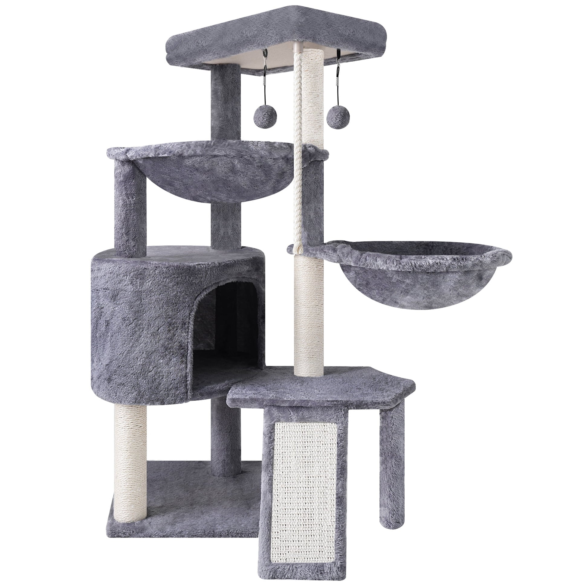AIWIKIDE 37.4'' Cat Tree Cat Tower with Scratching Posts, Activity Centre Climbing Tree Cat Furniture with Cat Condo and Two Hammocks, Grey