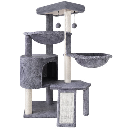 AIWIKIDE 37.4'' Cat Tree Cat Tower with Scratching Posts, Activity Centre Climbing Tree Cat Furniture with Cat Condo and Two Hammocks, Grey