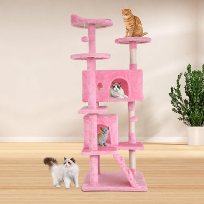 Niamvelo 54-In Double Condo Cat Tree Tower Playhouse with Scratching Post & Perch for Indoor, Pink