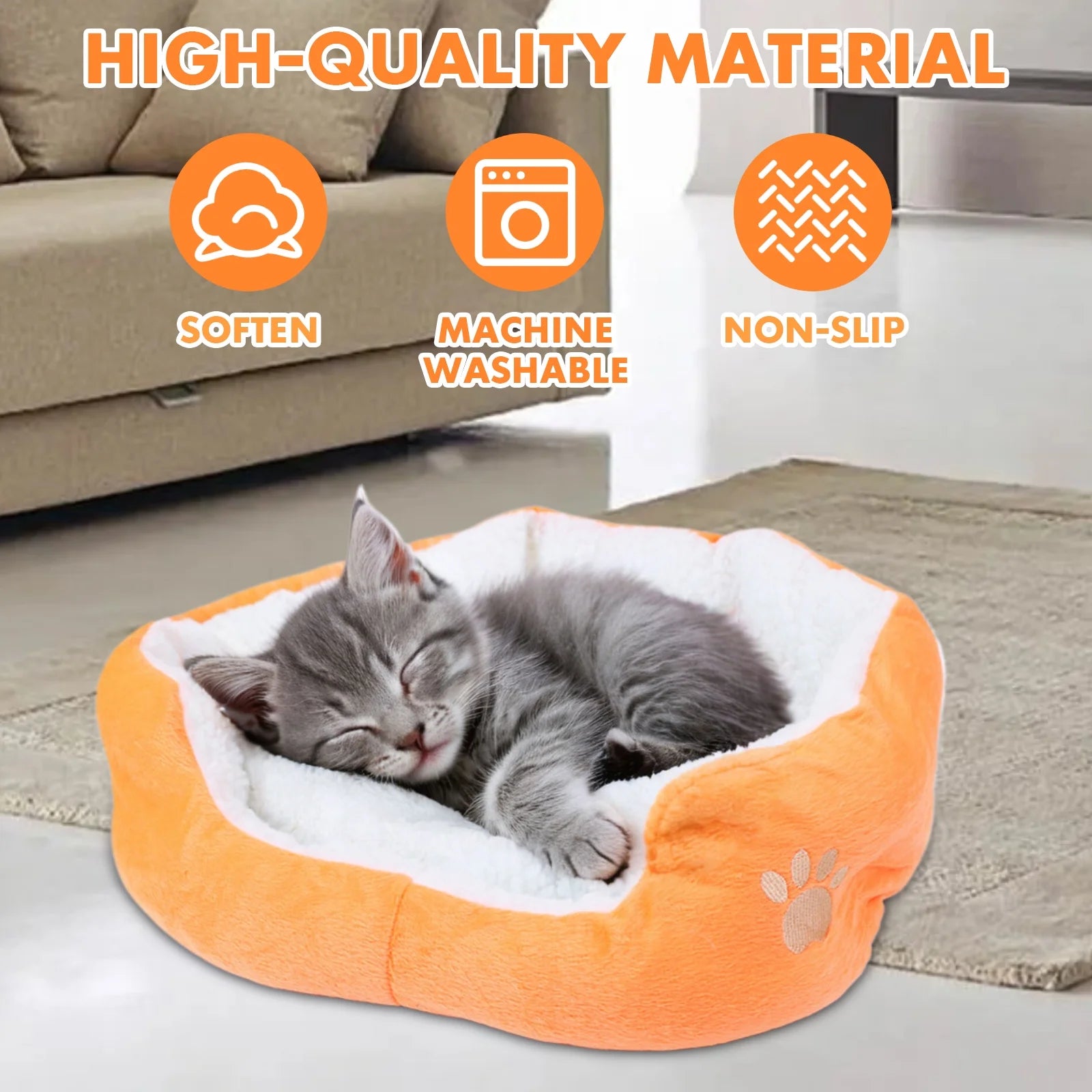 Pinksheep Dog Beds for Small Dogs Puppy Bed Pet Cats Bed with Removable Cushion for Indoor Cats Dogs, Orange