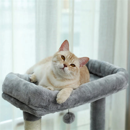 56" Cat Tree for Indoor Cats Cat Condos for Adult Cats with Padded Plush Perch and Cozy Basket Cat Tower for Large Cats , Gray