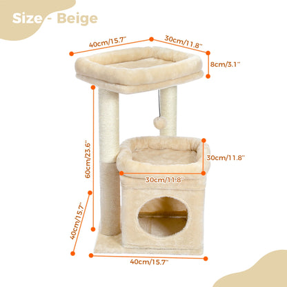 PAWZ Road 27" Cat Tree for Medium Cats Plush Condo and Scratching Posts, Beige