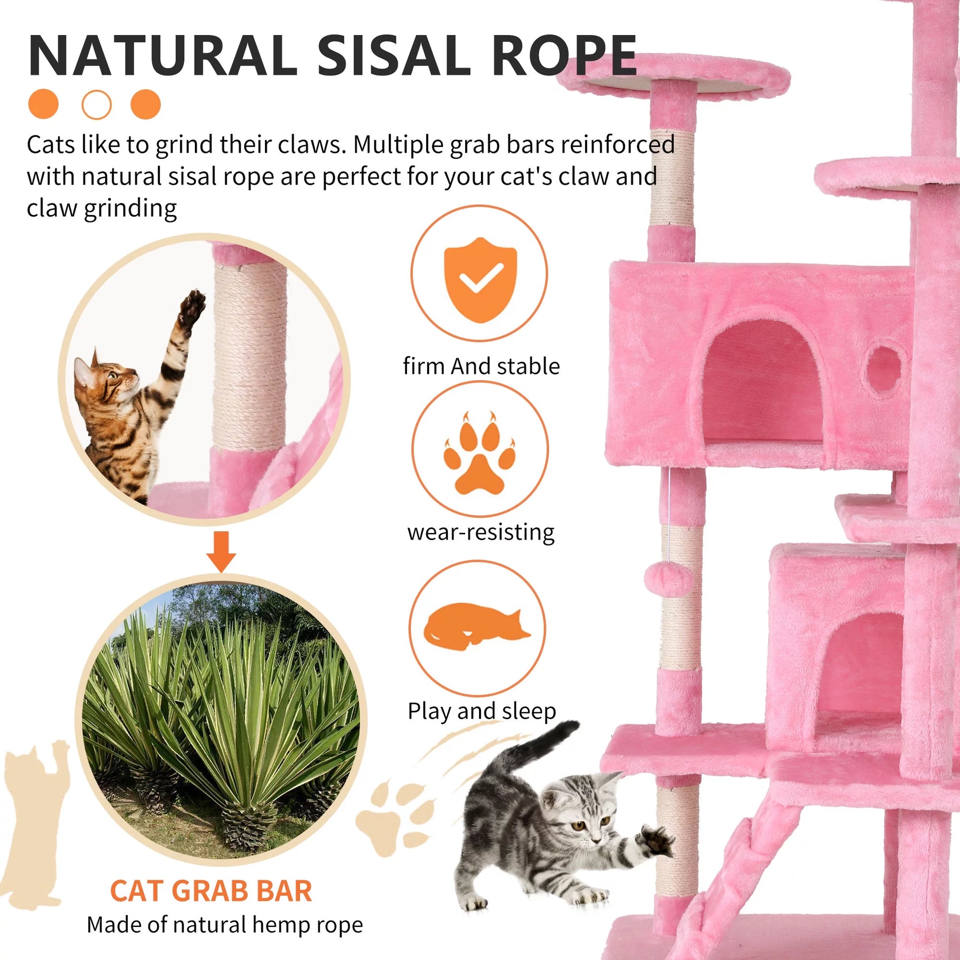 Niamvelo 54-In Double Condo Cat Tree Tower Playhouse with Scratching Post & Perch for Indoor, Pink