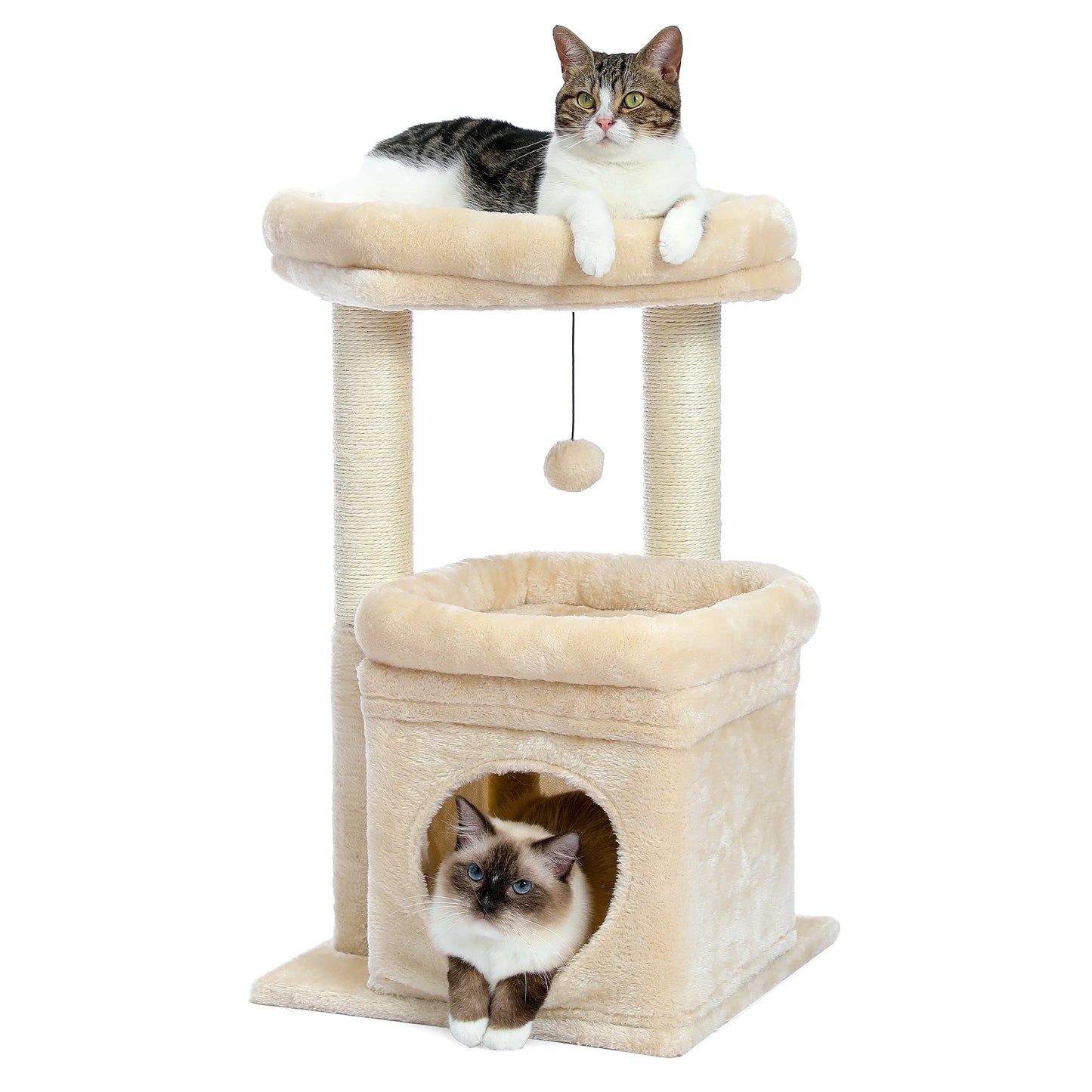 PAWZ Road 27" Cat Tree for Medium Cats Plush Condo and Scratching Posts, Beige