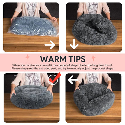 24" Calming Dog Bed for Medium Small Dogs, Donut Plush Pet Bed, Anti-Anxiety Cuddler Cozy Soft Cat Bed