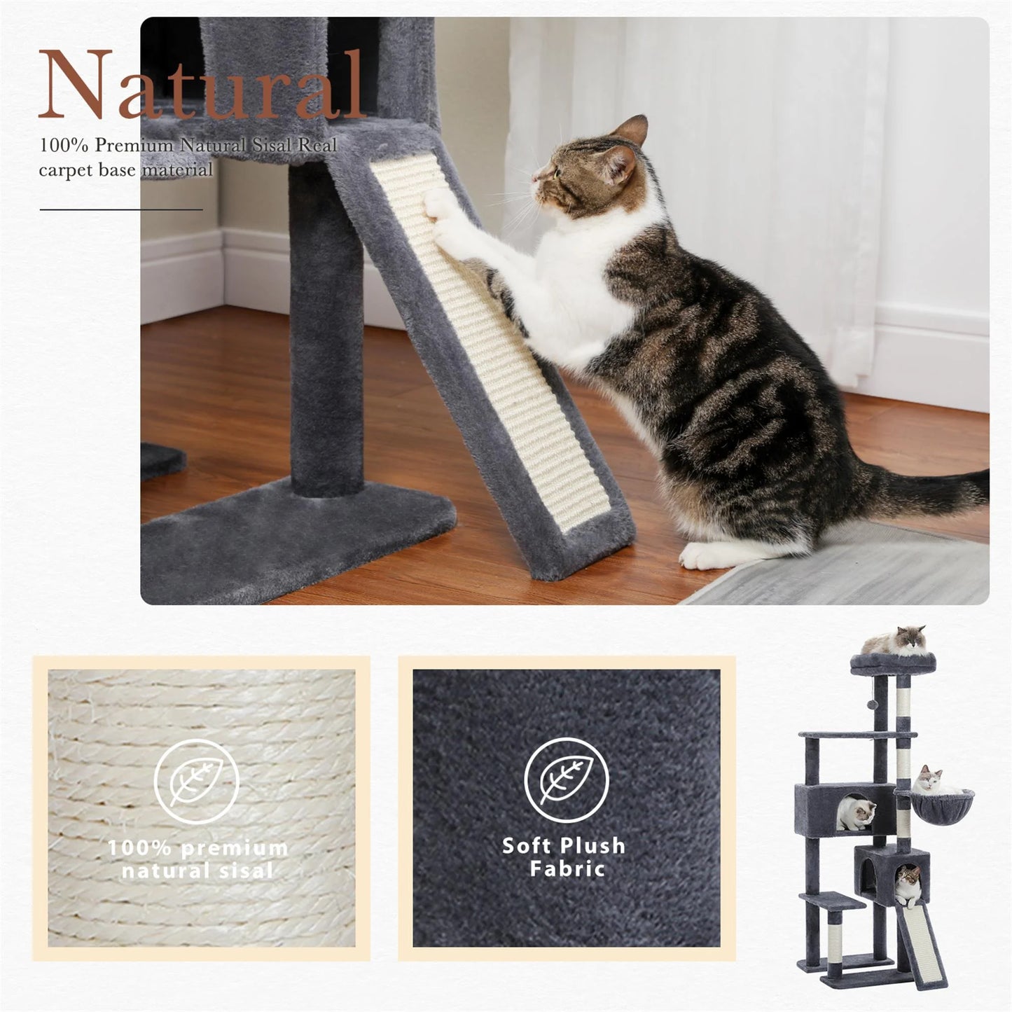 Pefilos 61" Cat Tree Tower for Indoor Cats with Platform and Scratching Posts, Cat Condo Cat Tree House in Pet Supplies, Gray