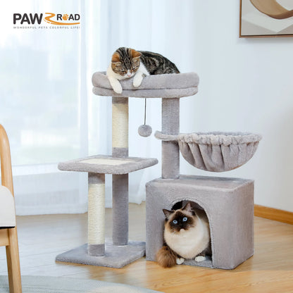PAWZ Road 28" Small Cat Tree Tower Cat Condo with Perch Cat Scratching Post for Indoor Cats, Gray