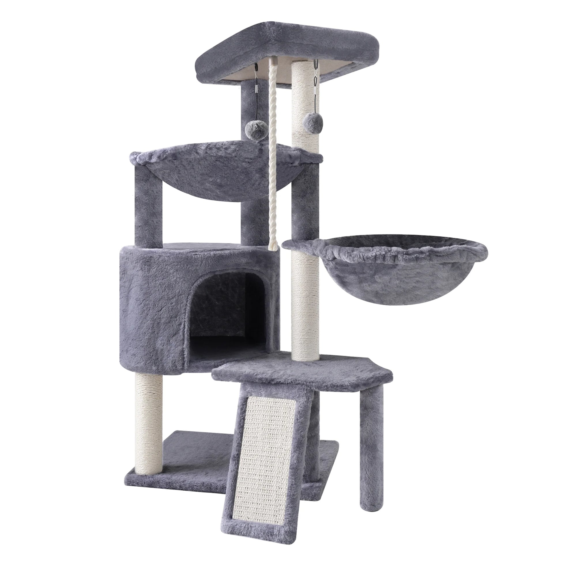 AIWIKIDE 37.4'' Cat Tree Cat Tower with Scratching Posts, Activity Centre Climbing Tree Cat Furniture with Cat Condo and Two Hammocks, Grey