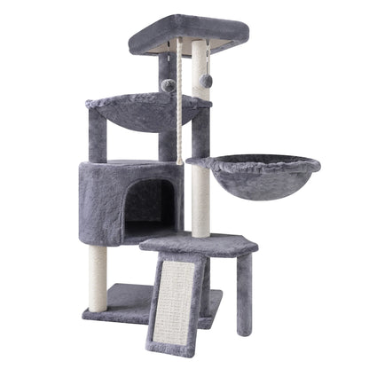 AIWIKIDE 37.4'' Cat Tree Cat Tower with Scratching Posts, Activity Centre Climbing Tree Cat Furniture with Cat Condo and Two Hammocks, Grey