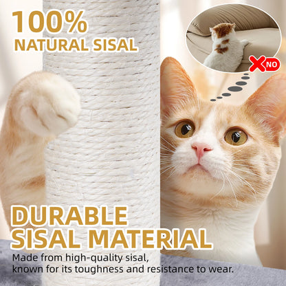 AIWIKIDE 37.4'' Cat Tree Cat Tower with Scratching Posts, Activity Centre Climbing Tree Cat Furniture with Cat Condo and Two Hammocks, Grey