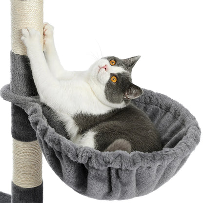 56" Cat Tree for Indoor Cats Cat Condos for Adult Cats with Padded Plush Perch and Cozy Basket Cat Tower for Large Cats , Gray