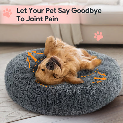 24" Calming Dog Bed for Medium Small Dogs, Donut Plush Pet Bed, Anti-Anxiety Cuddler Cozy Soft Cat Bed