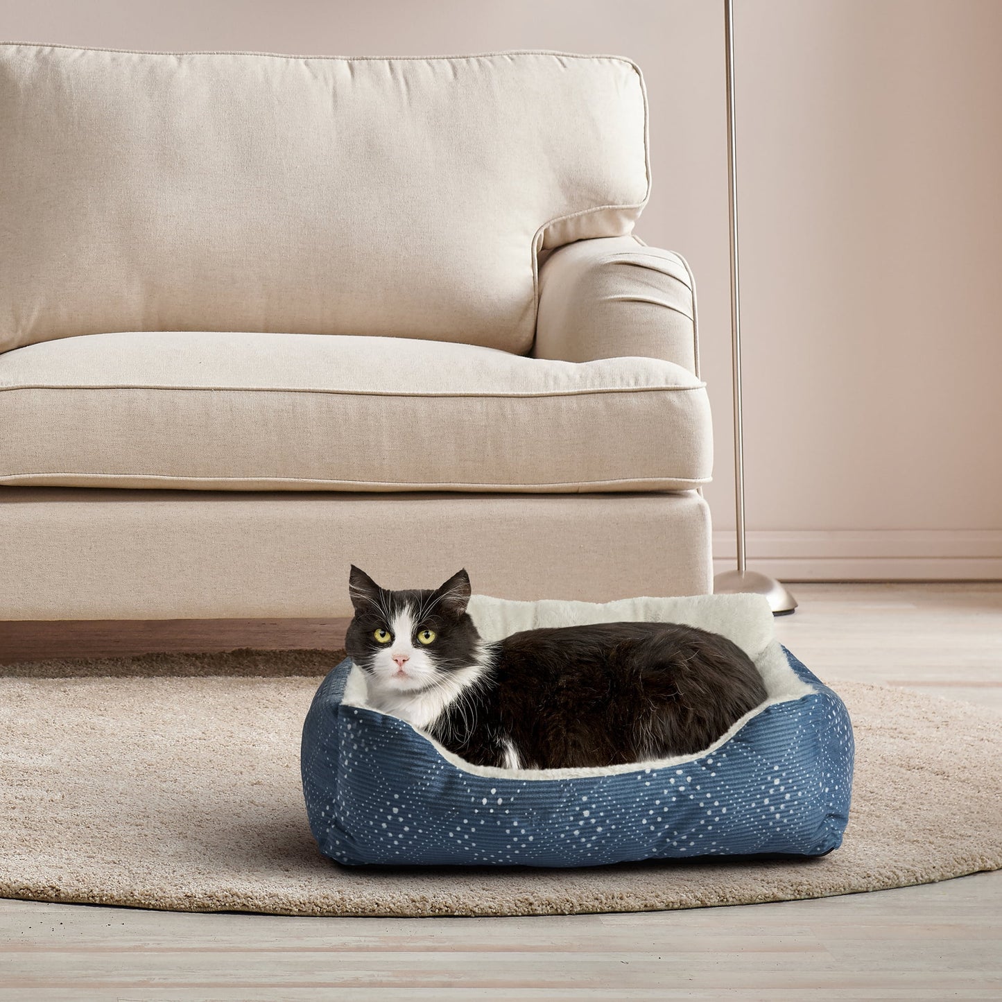 Vibrant Life Dog & Cat Bed, Plush Lounger, Portable, Machine Washable, Blue, 21" X 17"