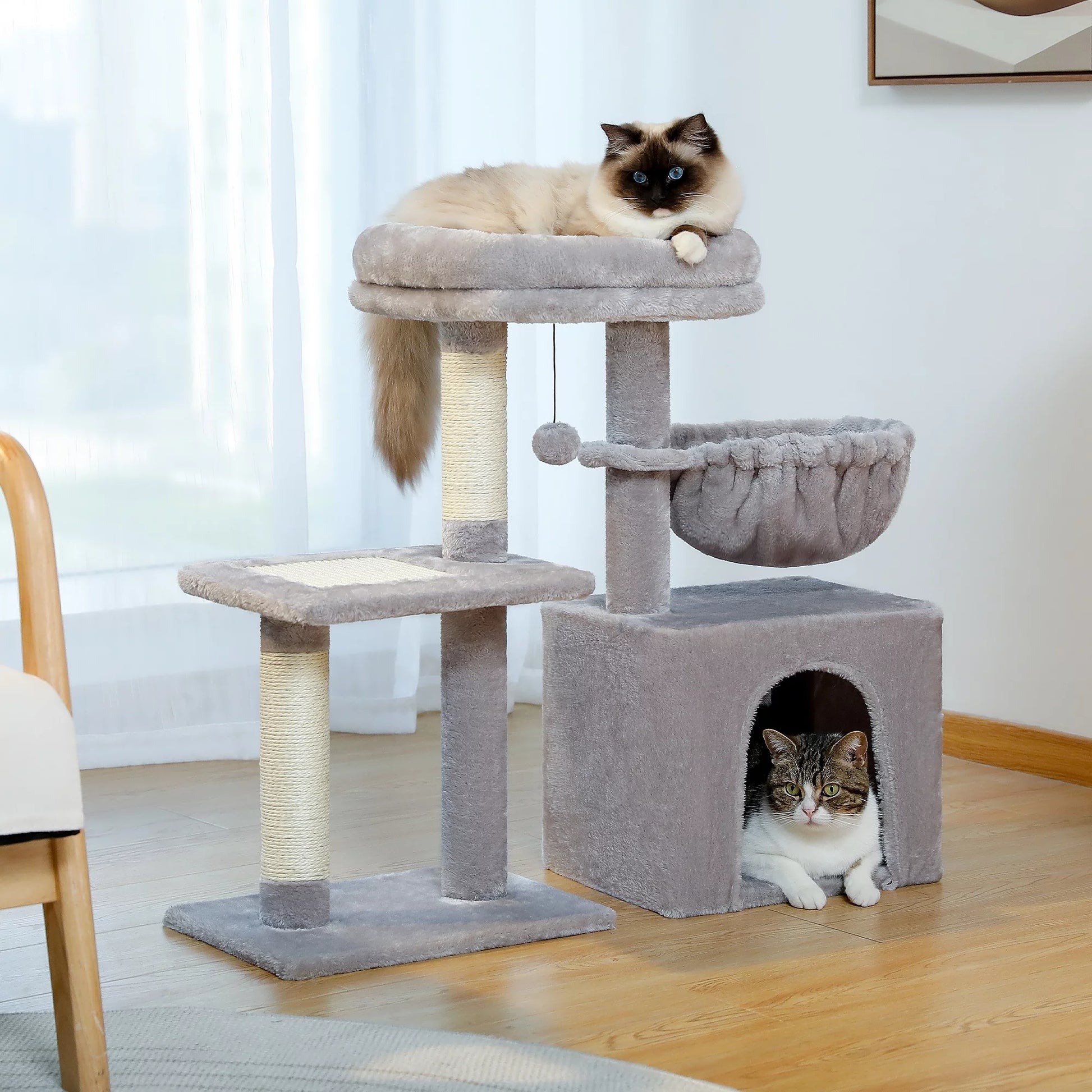 PAWZ Road 28" Small Cat Tree Tower Cat Condo with Perch Cat Scratching Post for Indoor Cats, Gray
