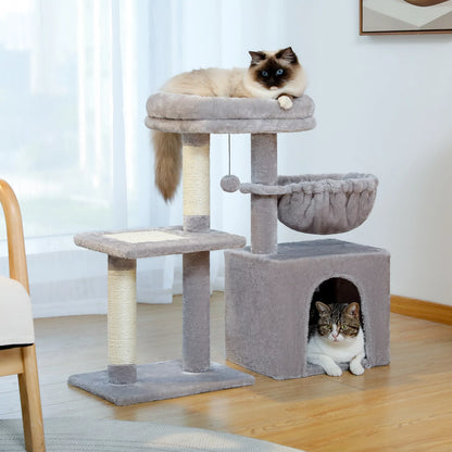 PAWZ Road 28" Small Cat Tree Tower Cat Condo with Perch Cat Scratching Post for Indoor Cats, Gray