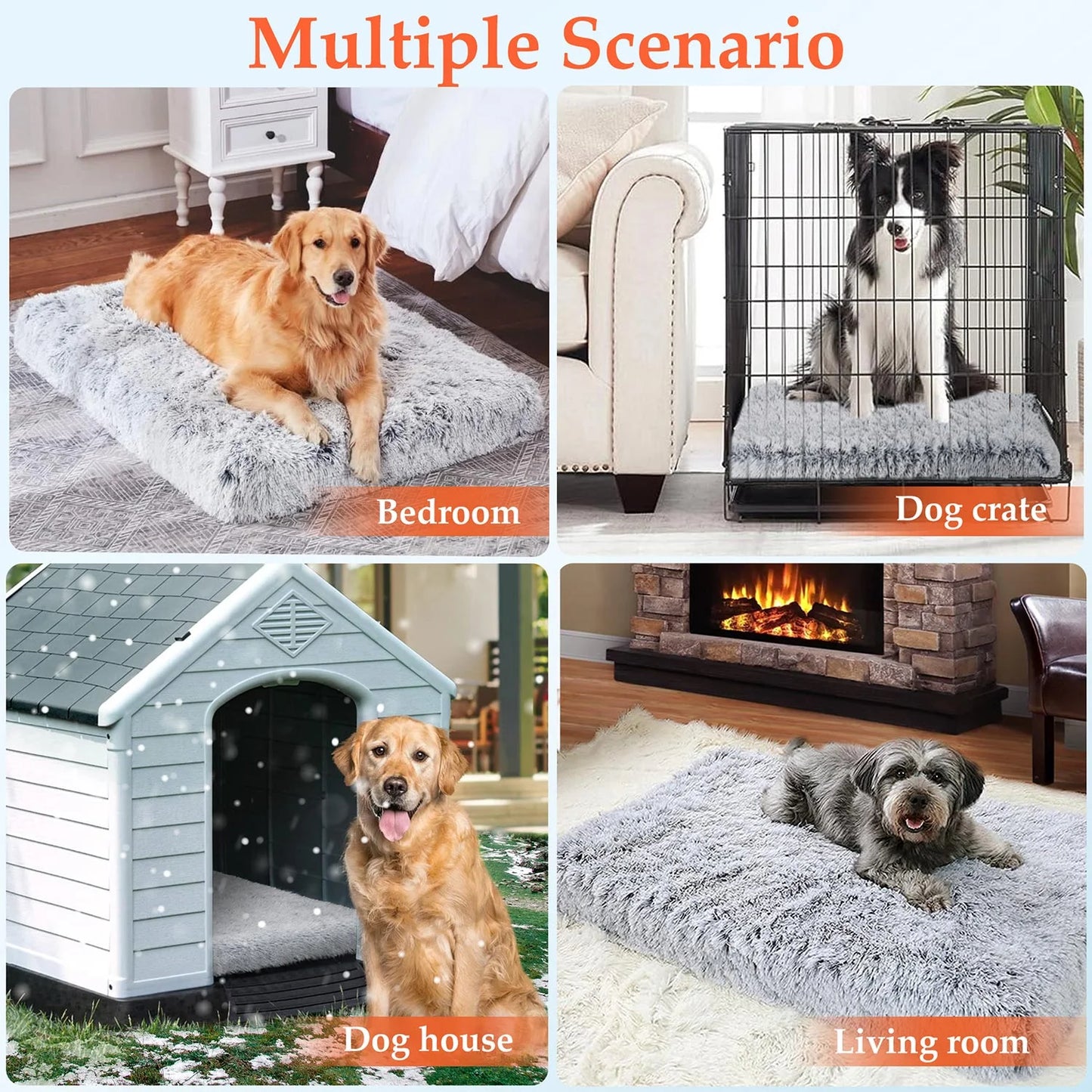 Qunler Dog Bed for Large Dogs, Washable Egg Crate Memory Foam Orthopedic Cozy Soft Long Plush Calming Pet Bed for Large Medium Size Dogs Crate, 36"X28", Gray