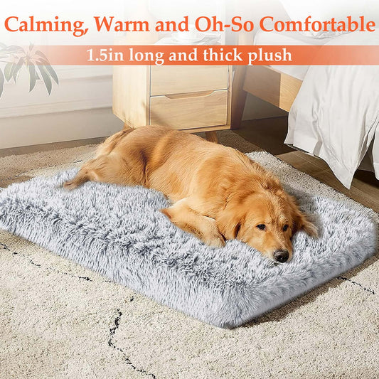 Qunler Dog Bed for Large Dogs, Washable Egg Crate Memory Foam Orthopedic Cozy Soft Long Plush Calming Pet Bed for Large Medium Size Dogs Crate, 36"X28", Gray