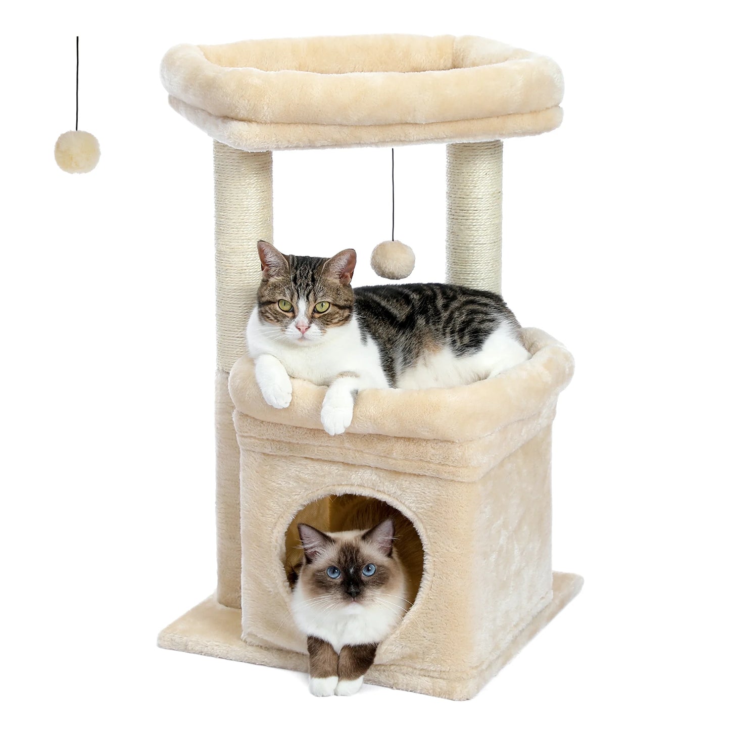 PAWZ Road 27" Cat Tree for Medium Cats Plush Condo and Scratching Posts, Beige