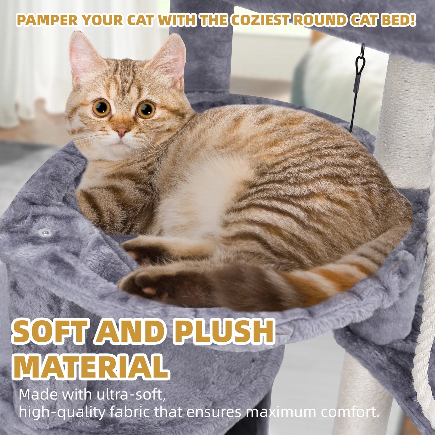 AIWIKIDE 37.4'' Cat Tree Cat Tower with Scratching Posts, Activity Centre Climbing Tree Cat Furniture with Cat Condo and Two Hammocks, Grey