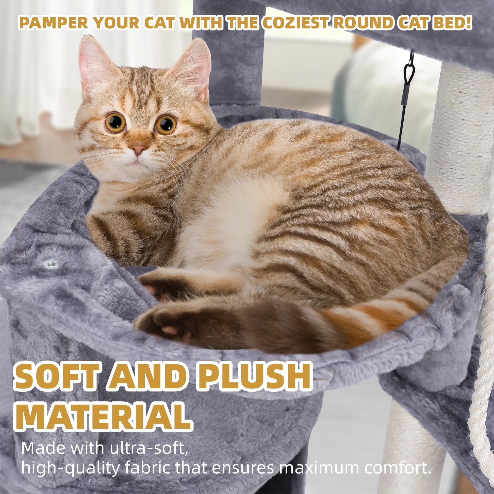 AIWIKIDE 37.4'' Cat Tree Cat Tower with Scratching Posts, Activity Centre Climbing Tree Cat Furniture with Cat Condo and Two Hammocks, Grey