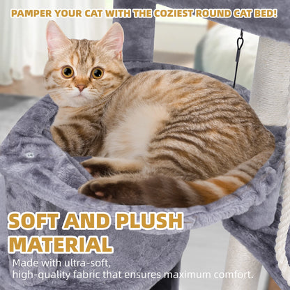 AIWIKIDE 37.4'' Cat Tree Cat Tower with Scratching Posts, Activity Centre Climbing Tree Cat Furniture with Cat Condo and Two Hammocks, Grey