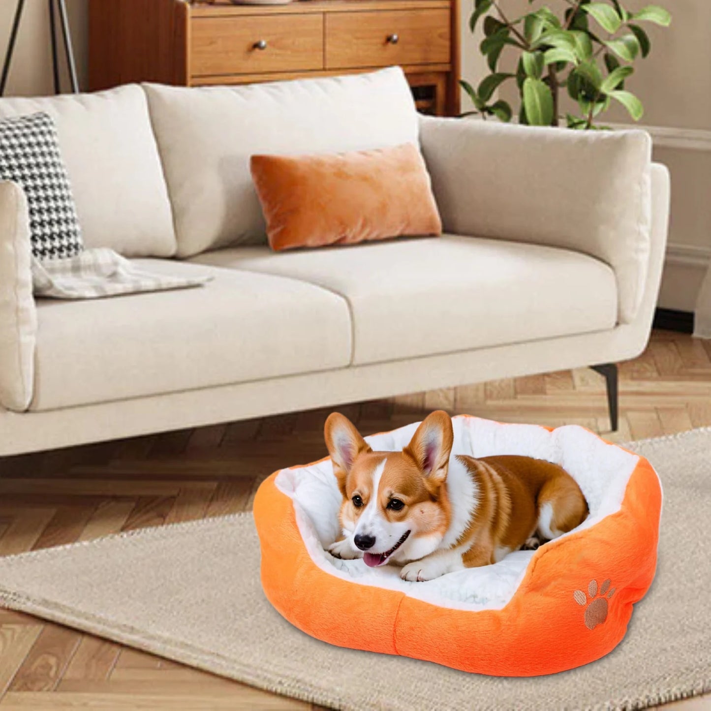Pinksheep Dog Beds for Small Dogs Puppy Bed Pet Cats Bed with Removable Cushion for Indoor Cats Dogs, Orange