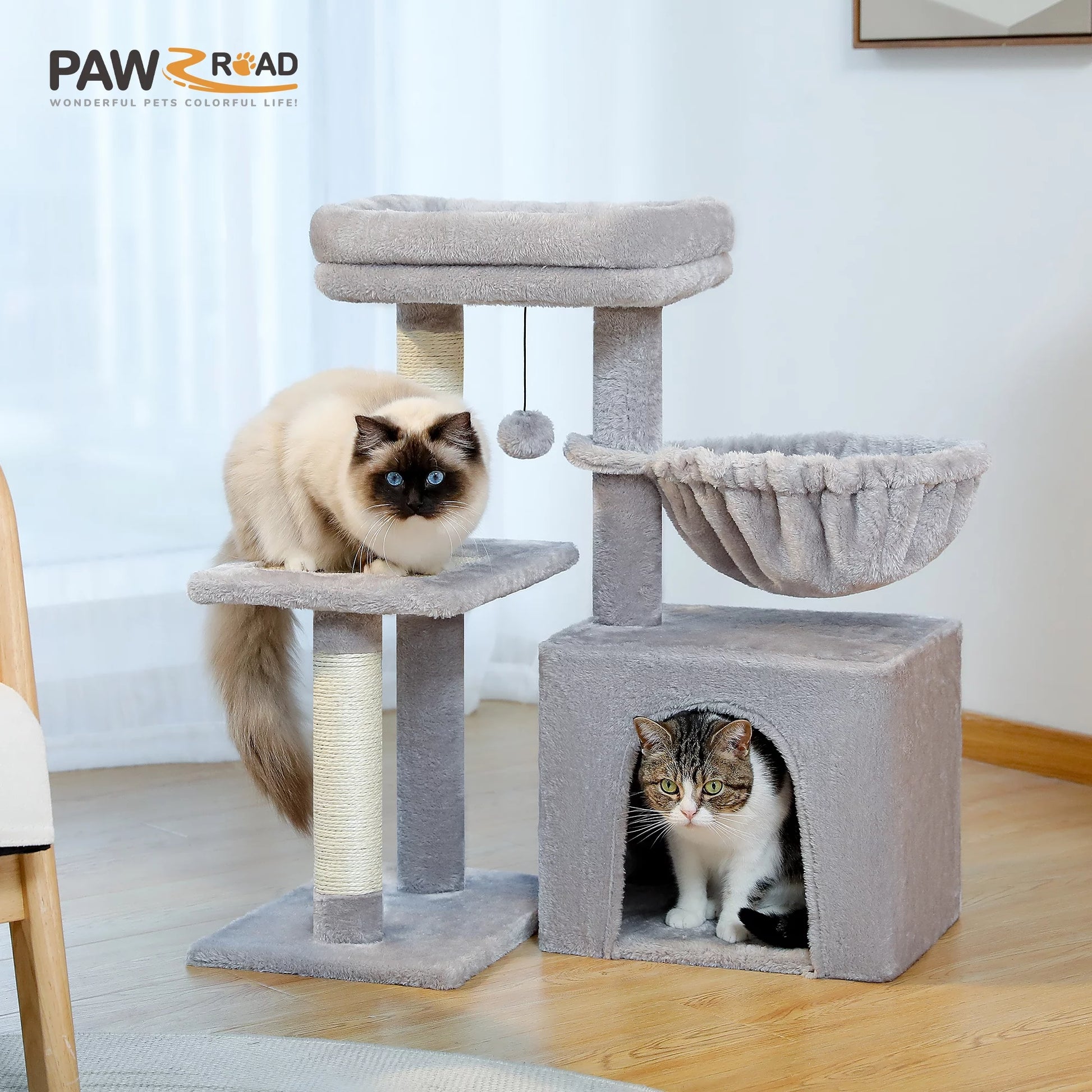 PAWZ Road 28" Small Cat Tree Tower Cat Condo with Perch Cat Scratching Post for Indoor Cats, Gray