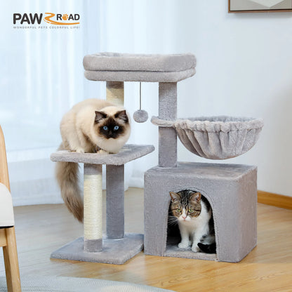 PAWZ Road 28" Small Cat Tree Tower Cat Condo with Perch Cat Scratching Post for Indoor Cats, Gray
