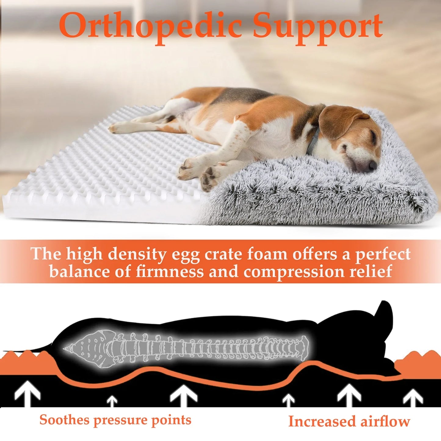 Qunler Dog Bed for Large Dogs, Washable Egg Crate Memory Foam Orthopedic Cozy Soft Long Plush Calming Pet Bed for Large Medium Size Dogs Crate, 36"X28", Gray