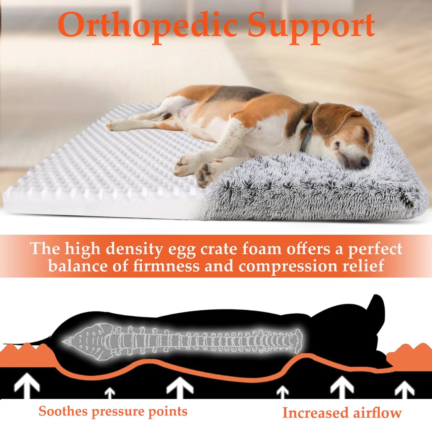 Qunler Dog Bed for Large Dogs, Washable Egg Crate Memory Foam Orthopedic Cozy Soft Long Plush Calming Pet Bed for Large Medium Size Dogs Crate, 36"X28", Gray