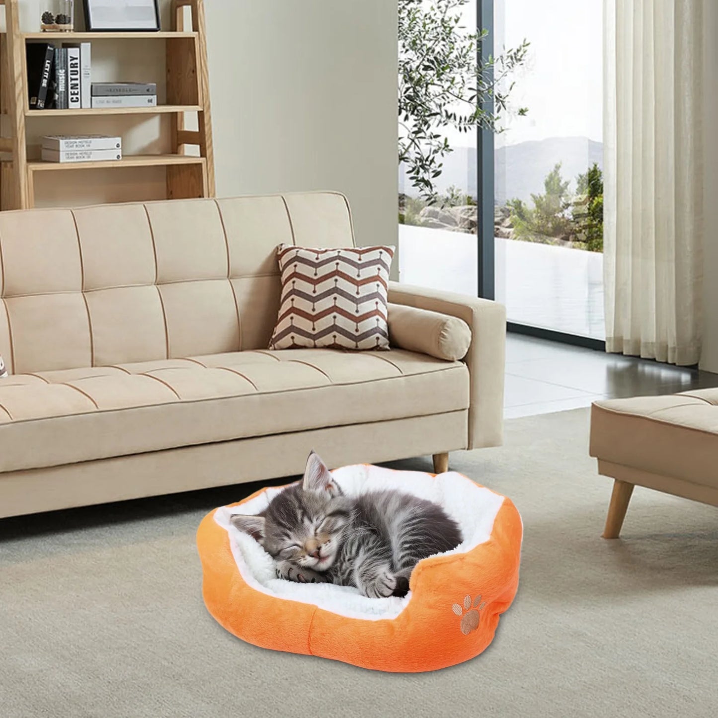 Pinksheep Dog Beds for Small Dogs Puppy Bed Pet Cats Bed with Removable Cushion for Indoor Cats Dogs, Orange
