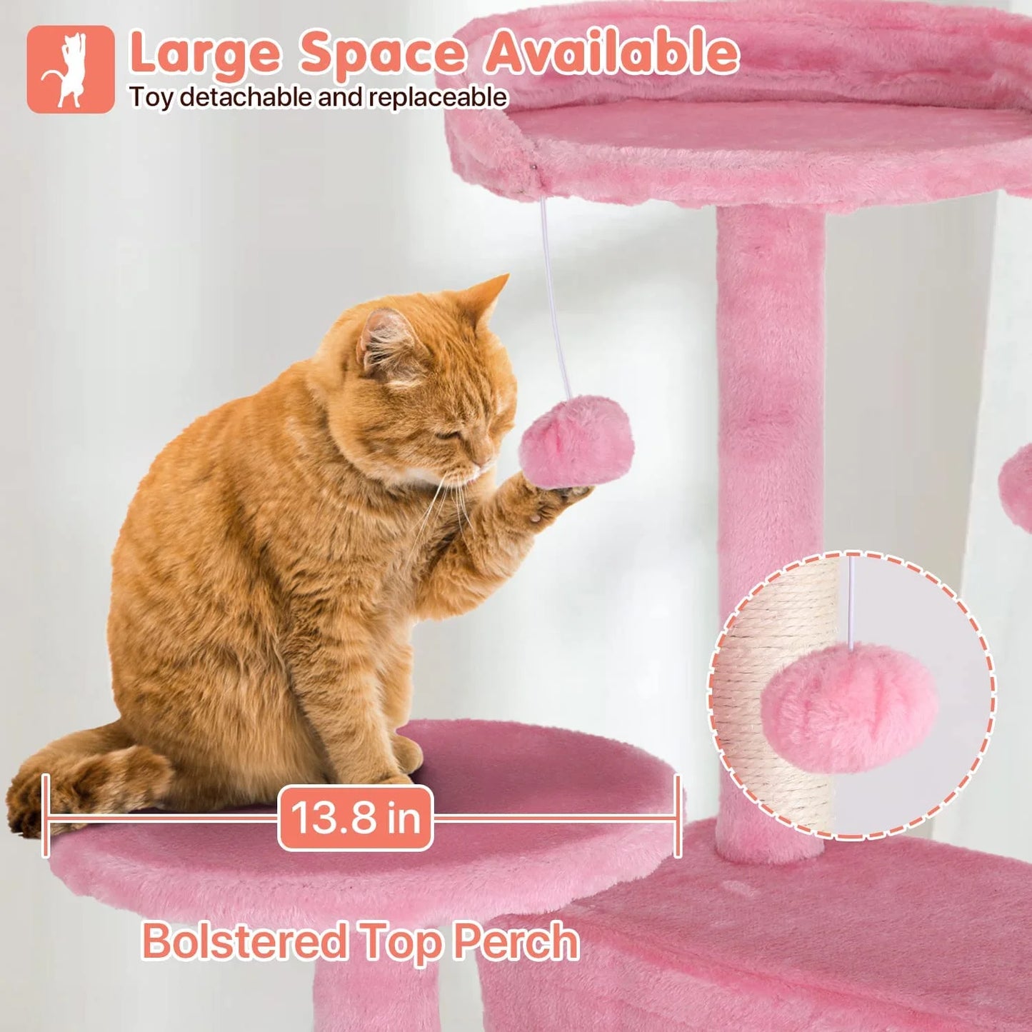 Niamvelo 54-In Double Condo Cat Tree Tower Playhouse with Scratching Post & Perch for Indoor, Pink
