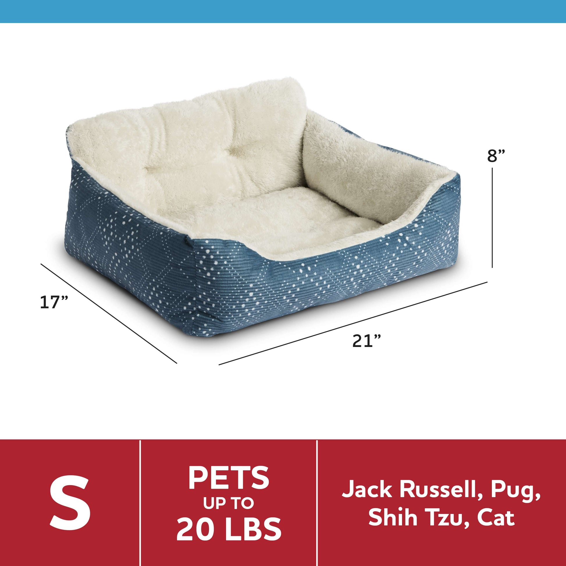 Vibrant Life Dog & Cat Bed, Plush Lounger, Portable, Machine Washable, Blue, 21" X 17"